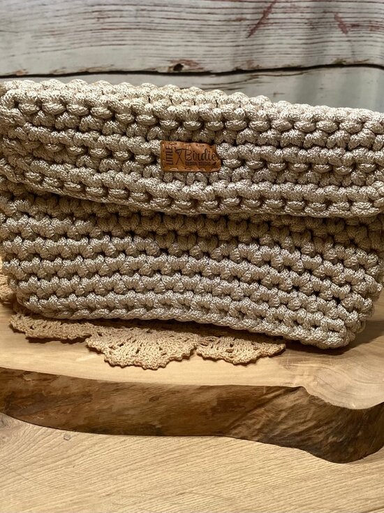 Little Birdie Design Studio Handbags - Little Birdie Design Studio Crochet Foldover Wristlet Clutch Beige